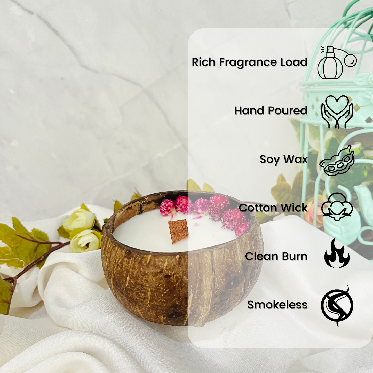 Natural coconut shell candle for warm lighting