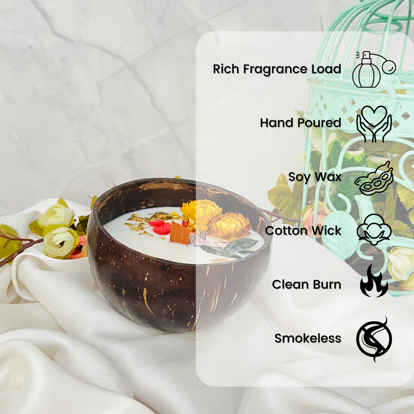 Natural coconut shell candle for home décor