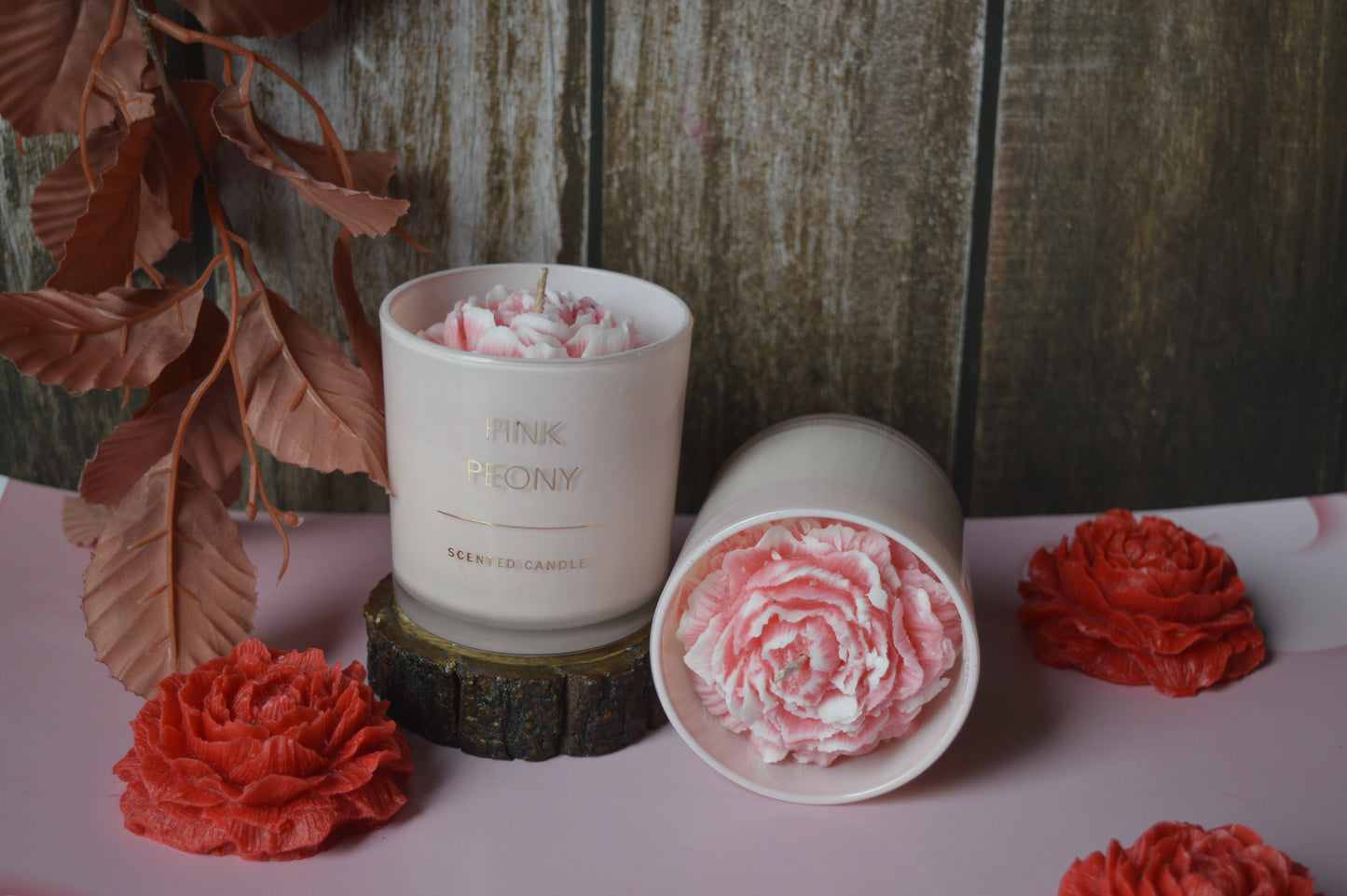 A delicate Pink Peony Candle with hints of citrus and white musk