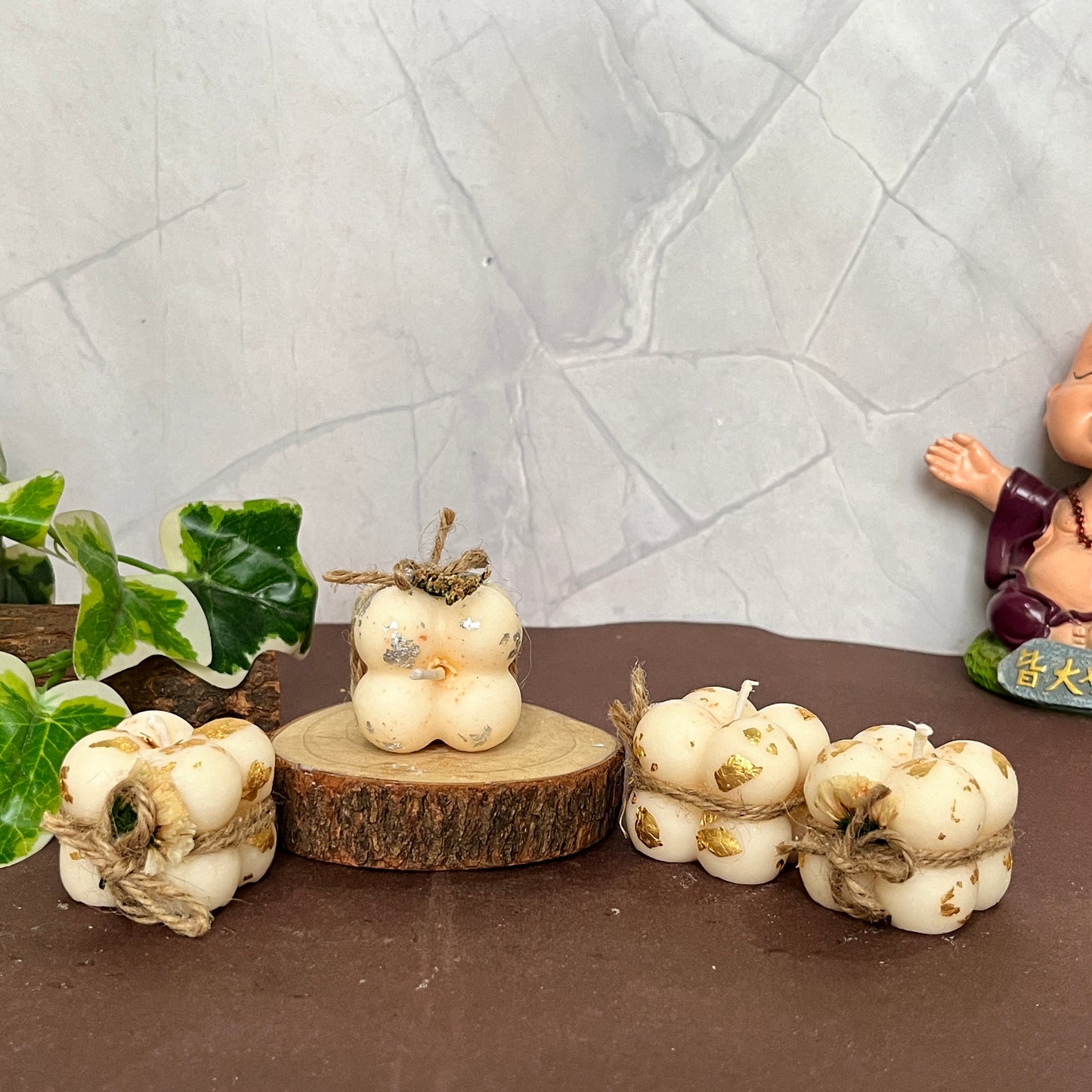 Hand-poured small bubble candles made from natural soy wax.