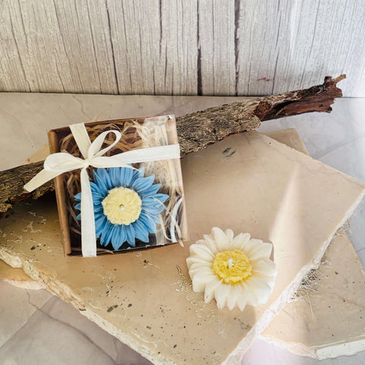 Handmade sunflower candle with intricate petal details. A perfect gift for nature lovers and home decor