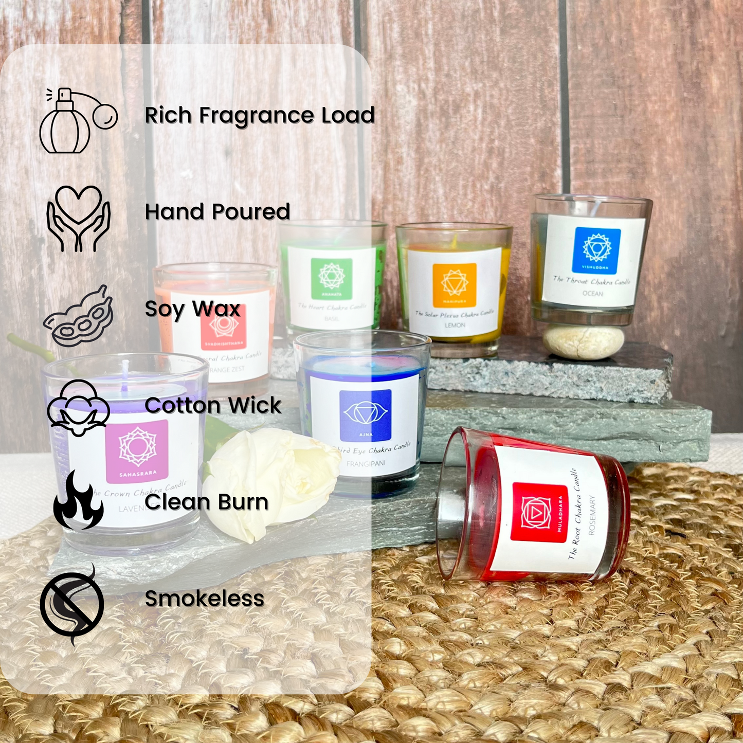 A premium chakra candle collection, radiating energy and positivity