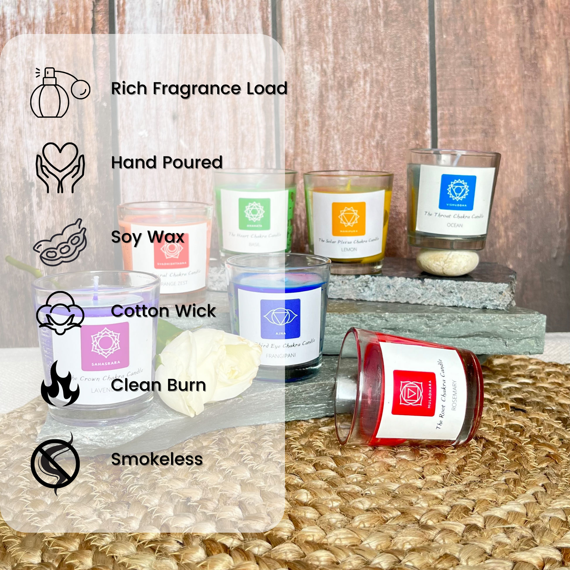 A premium chakra candle collection, radiating energy and positivity