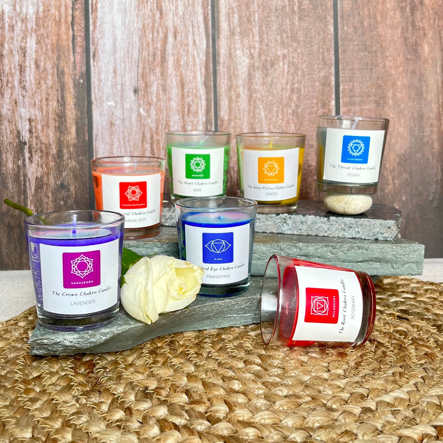 High-quality chakra candle set, blending spiritual energy with aesthetic beauty