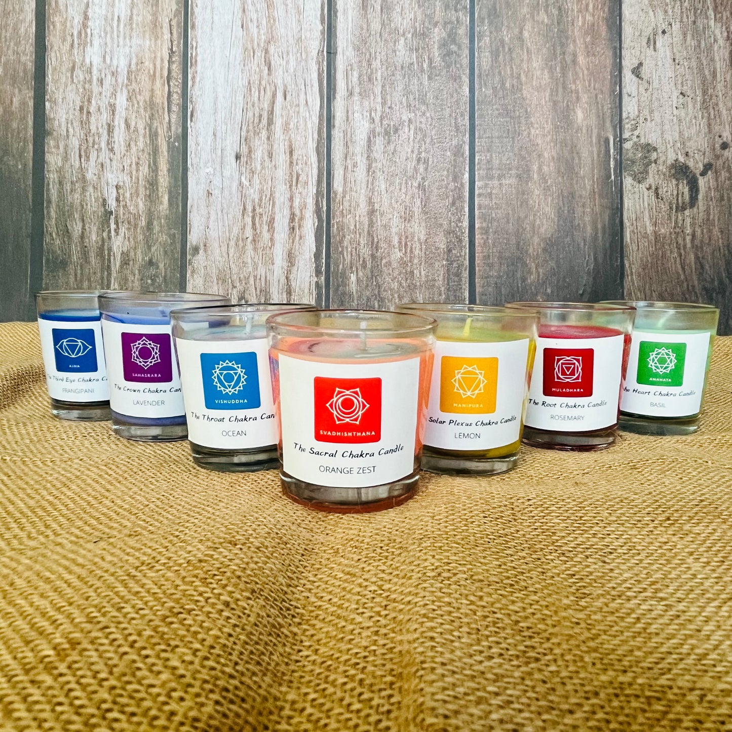 A beautifully arranged 7 Chakra Candles Box, perfect for spiritual healing