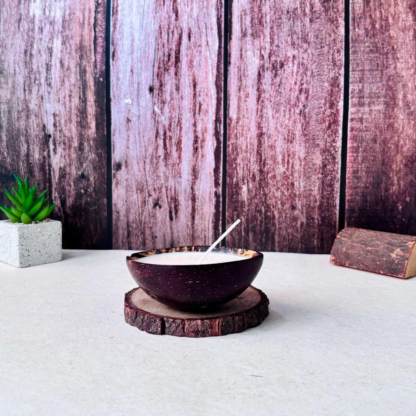Handmade coconut shell candle for tropical vibes