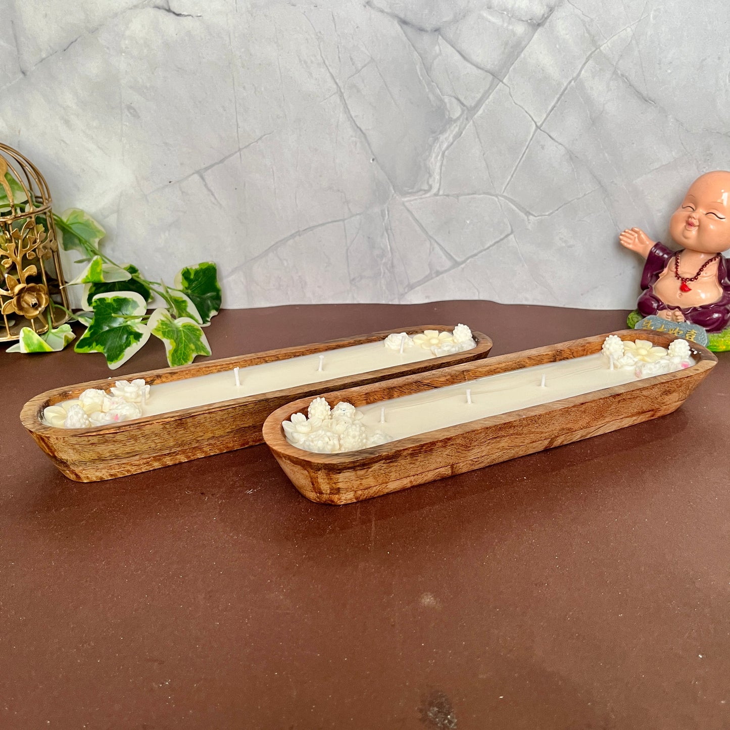Rustic candle in a timber holder
