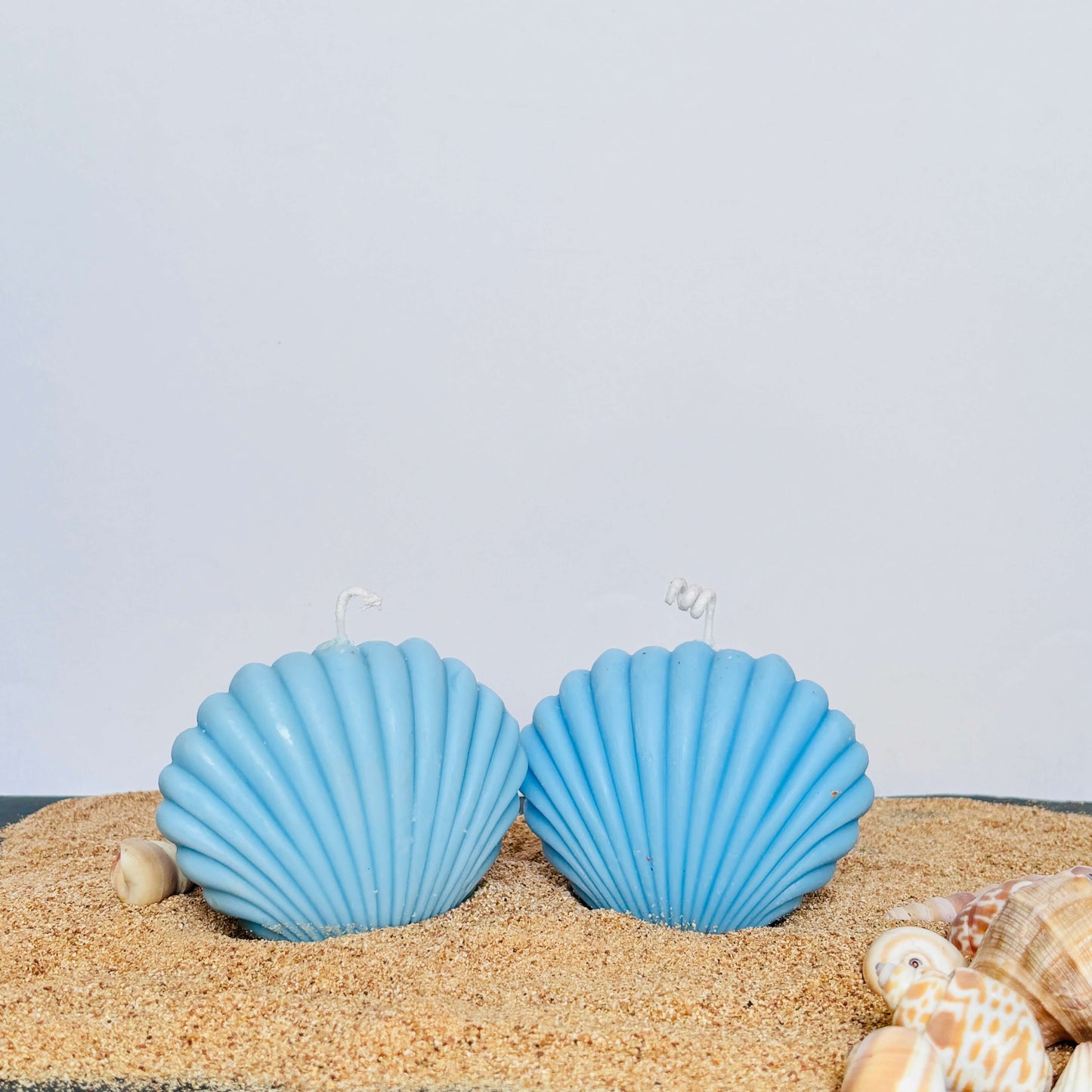 Beach-inspired shell candle, perfect for nautical decor, ocean-themed weddings, and spa-like ambiance