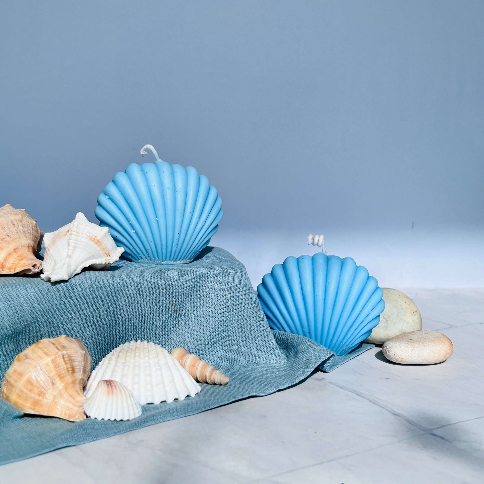 Scented seashell candle made with natural soy wax,