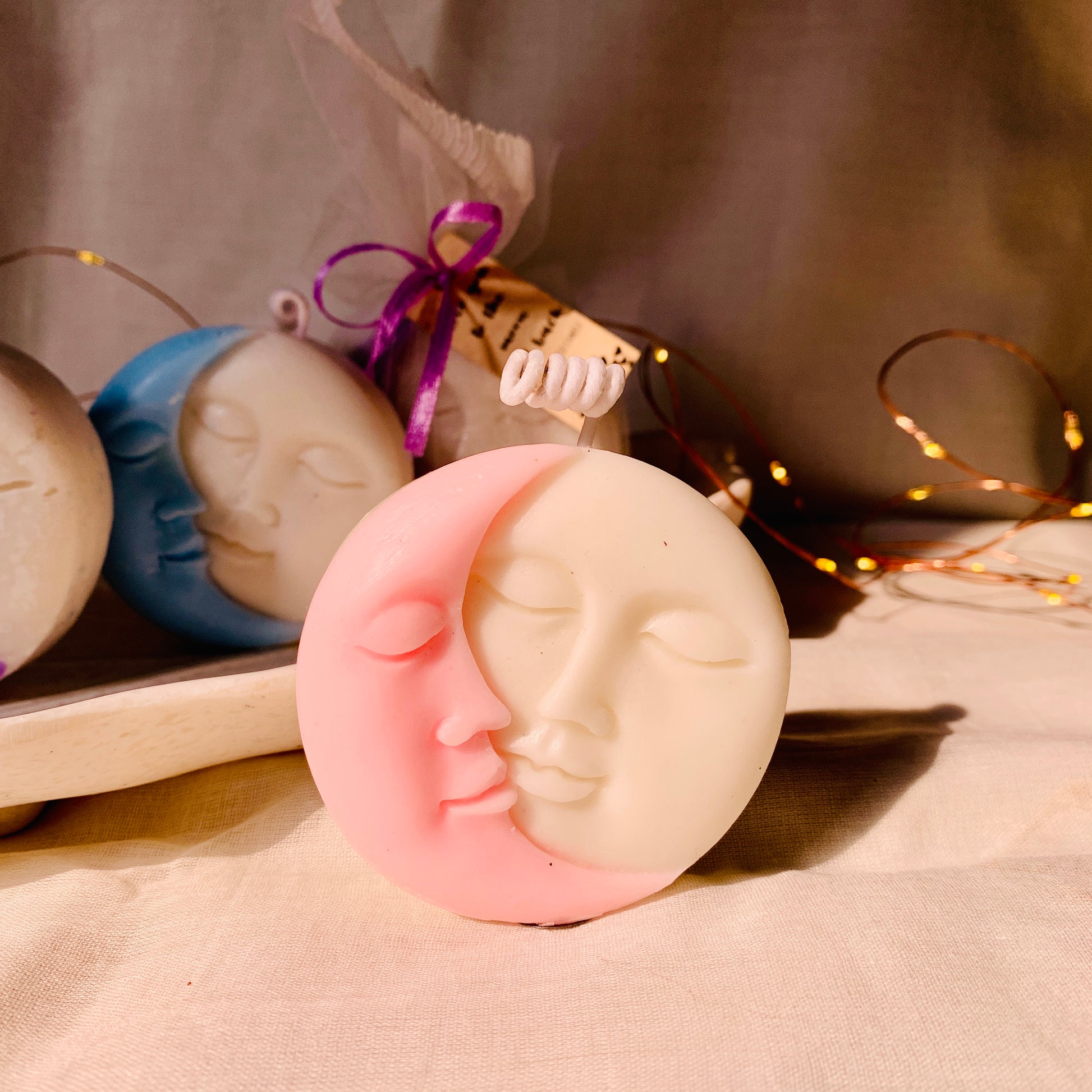 Aesthetic moon-shaped candle, creating a dreamy ambiance for relaxation, meditation, and home styling