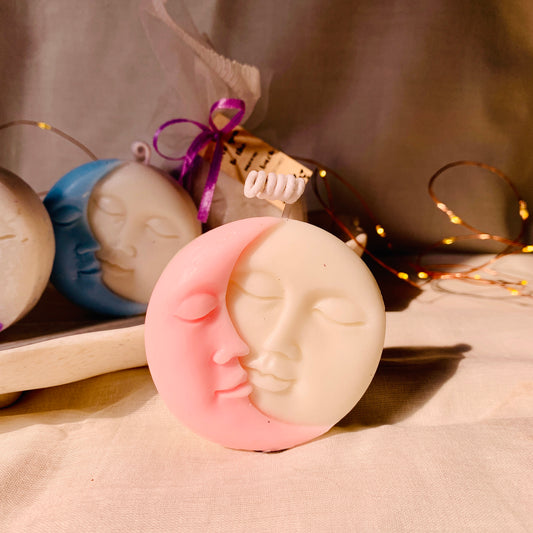Aesthetic moon-shaped candle, creating a dreamy ambiance for relaxation, meditation, and home styling