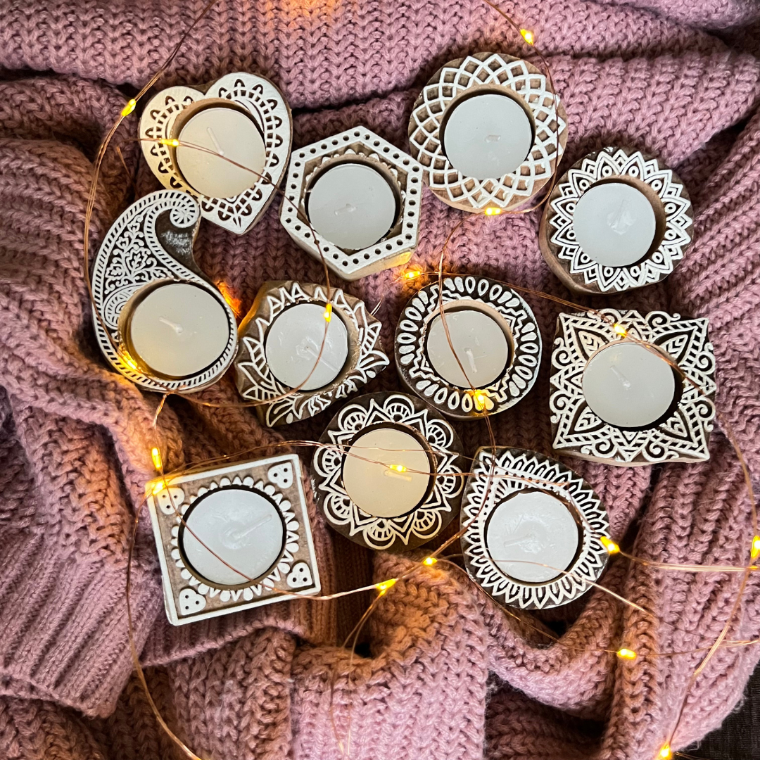 Natural wood tea light holder for cozy lighting