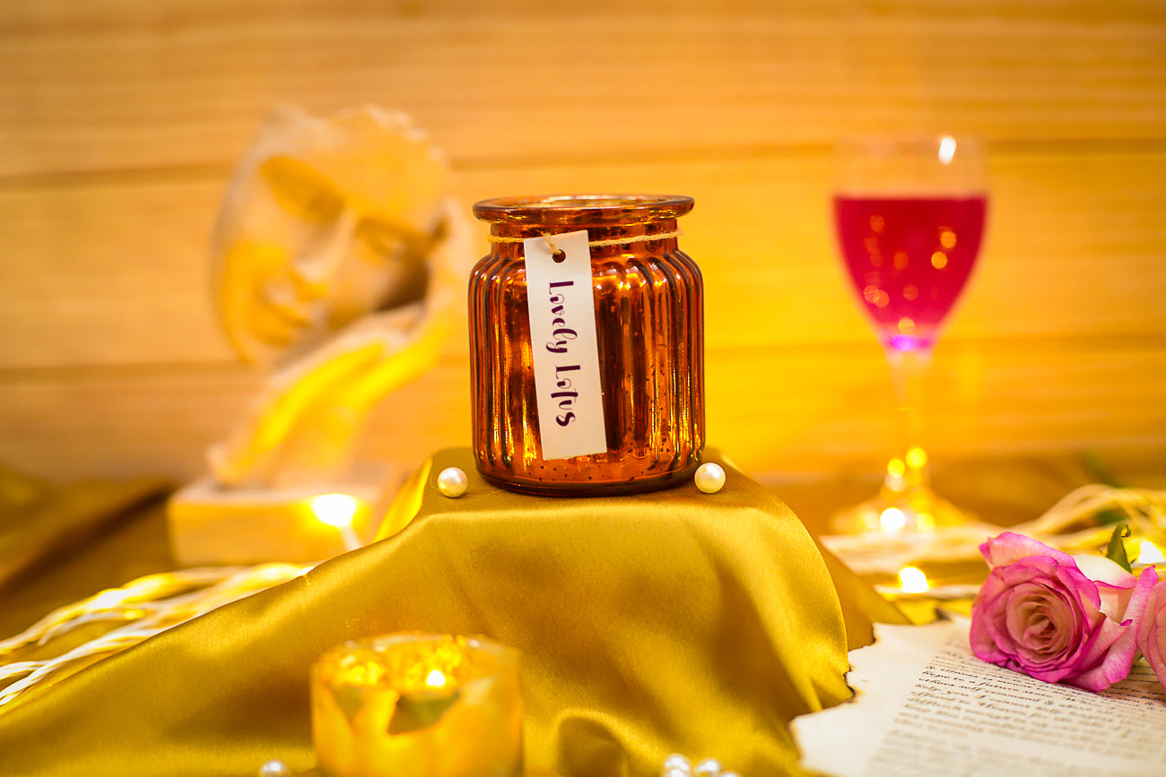 Luxurious vintage candle with an elegantly designed label, perfect for home decor